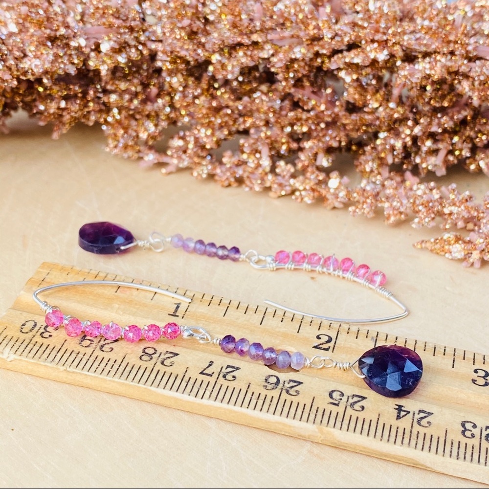 Genuine Sapphire & amethyst gemstone Earrings - Picture 3 of 5